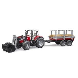 Bruder Massey Ferguson 7480 with frontloader and timber trailer  1:16, image 