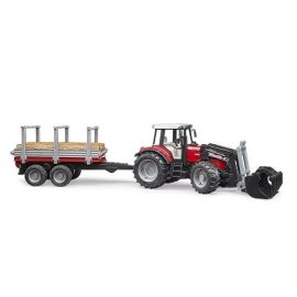 Bruder Massey Ferguson 7480 with frontloader and timber trailer  1:16, image 