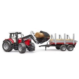 Bruder Massey Ferguson 7480 with frontloader and timber trailer  1:16, image 