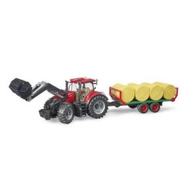 Bruder Case IH Optum 300 CVX with Frontloader, Bale Transport Trailer, image 