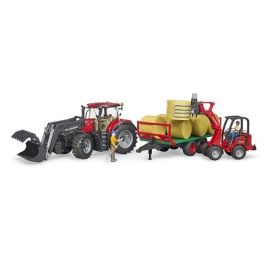 Bruder Case IH Optum 300 CVX with Frontloader, Bale Transport Trailer, image 