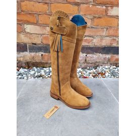 Melilla Wide Calf Tan Suede Tall Country Tassel Boot, image 