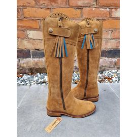 Melilla Wide Calf Tan Suede Tall Country Tassel Boot, image 