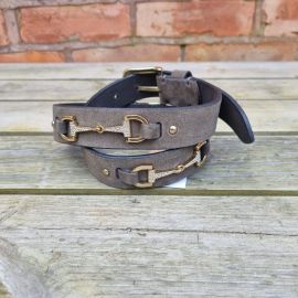 Snaffle Leather Belt - Olive Suede, image 